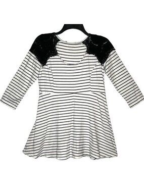 Motherhood Maternity Black White Stripe & Lace Maternity Top M
